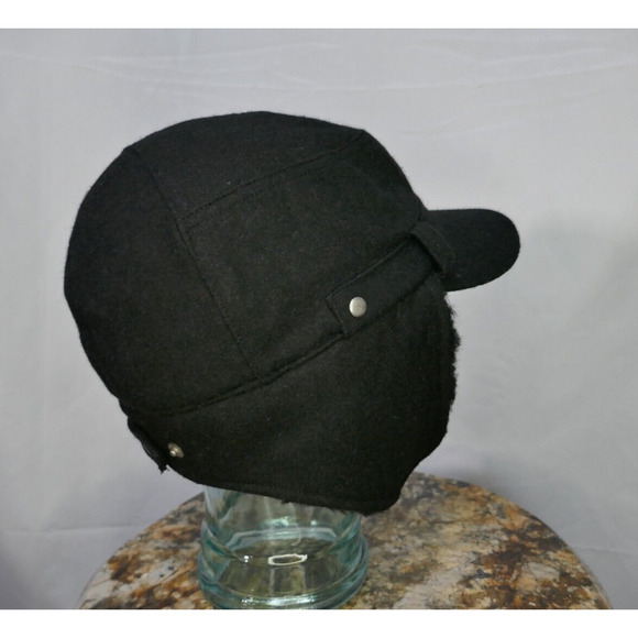 Calvin Klein Black Trapper Trooper Hat Chin Strap Ear Flaps Faux Fur One Size - Picture 6 of 16